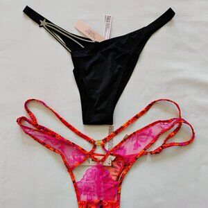 Victoria's Secret Strappy/Rhinestone Thong Size L New With Tags (SET OF 2)